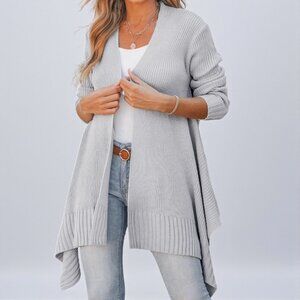 Cupshe Ribbed Heathered Knit Open-Front Cardigan Size Large